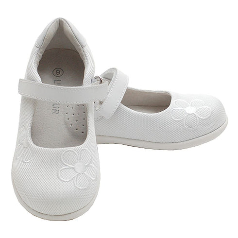 Toddler Little Girl White Mesh Flower Mary Jane Hook Loop Shoe 5-2 - SophiasStyle.com